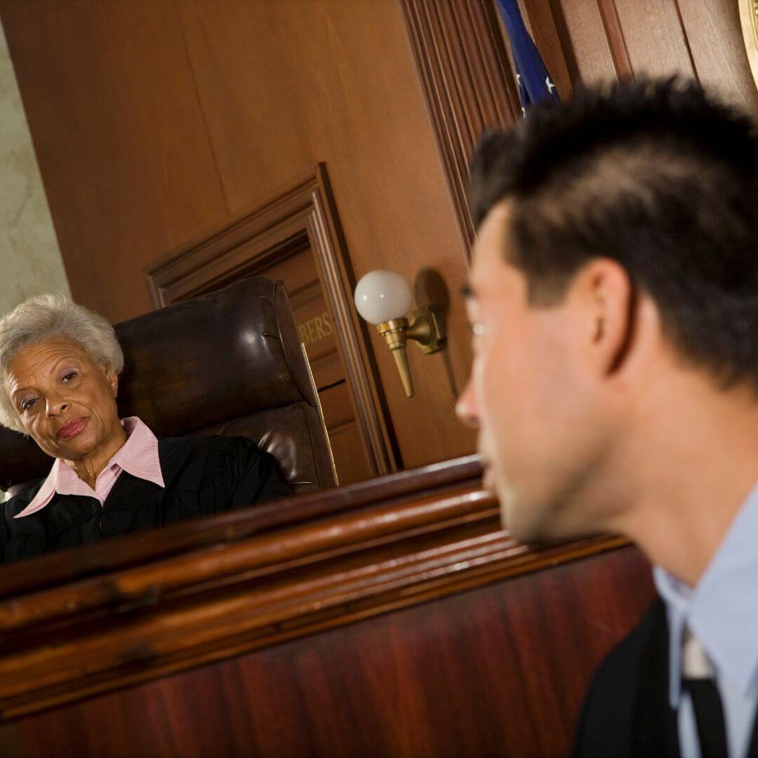 Defendant looks at judge