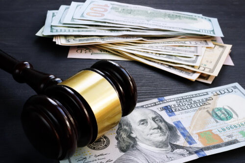Court gavel and cash for bail bond